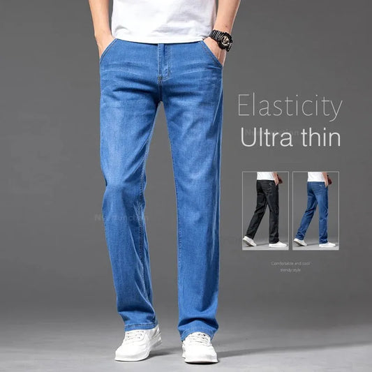 "Summer Stretch Jeans: Large Size Men's Classic Denim - Sizes 44, 46"