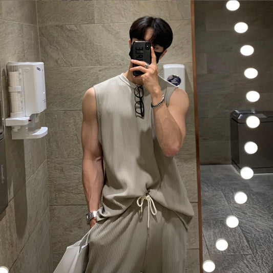 "2024 Men's Summer Tank Tops Set: Korean Streetwear Luxury"