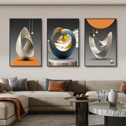 3pcs Modern Geometric Wall Art Canvas Prints Luxury Abstract Artwork Paintings For Modern Living Room Bedroom Wall Décor Picture